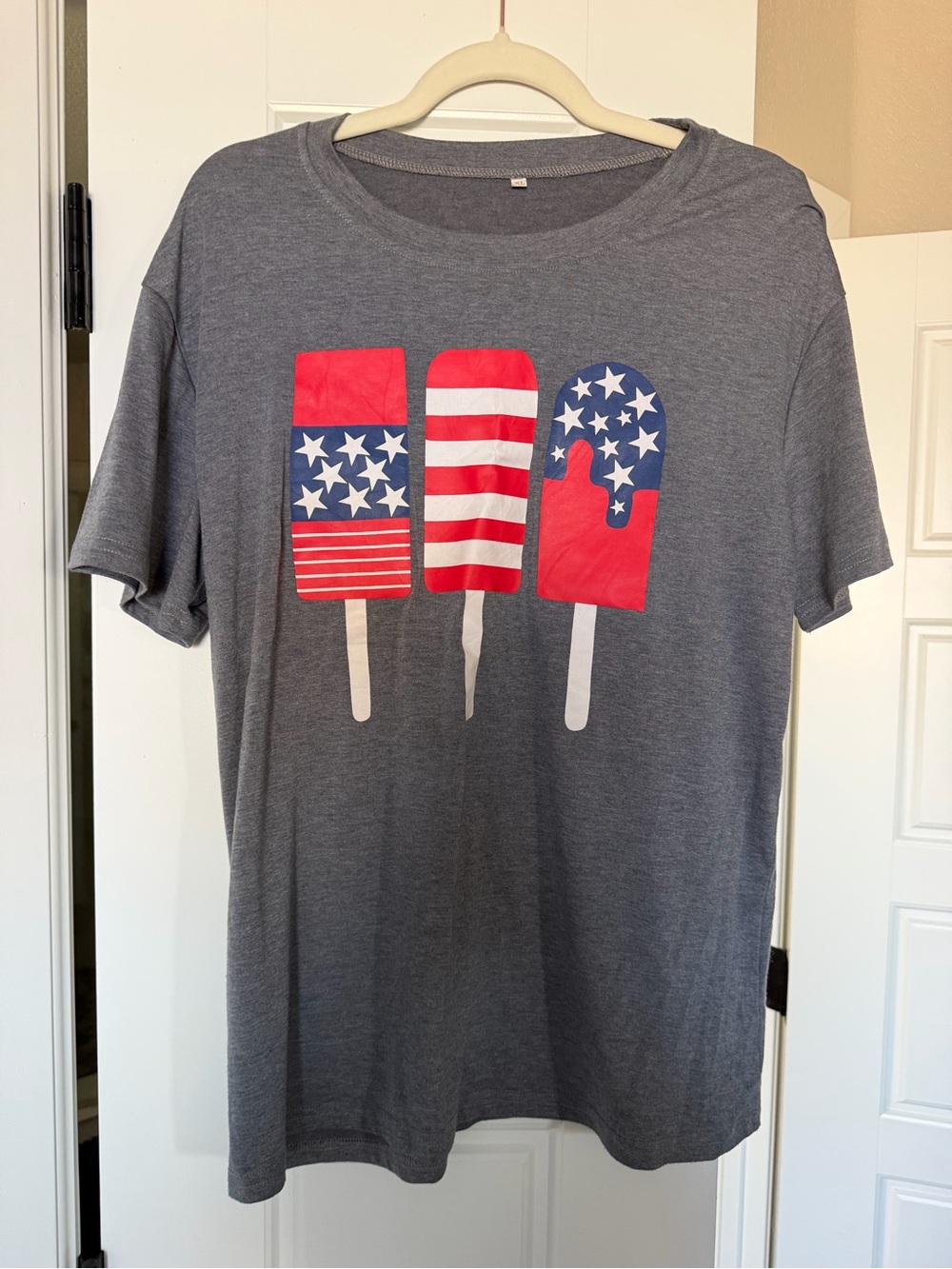 Women’s Gray Patriotic Popsicle Graphic Tee - Red, White & Blue
